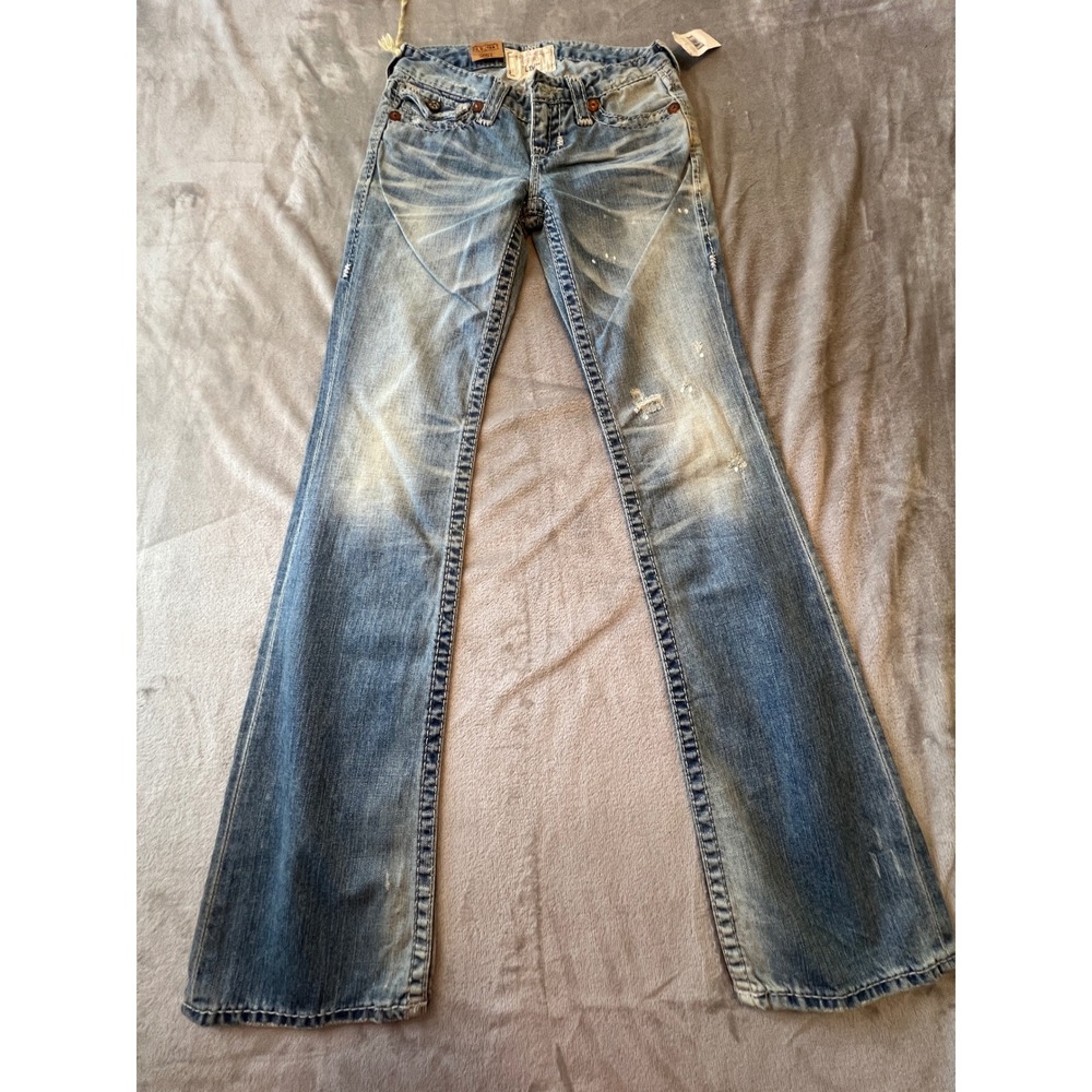 Big Star Liv Bootcut Jeans Women 25L Blue NWT Distressed Low Rise Y2K Denim